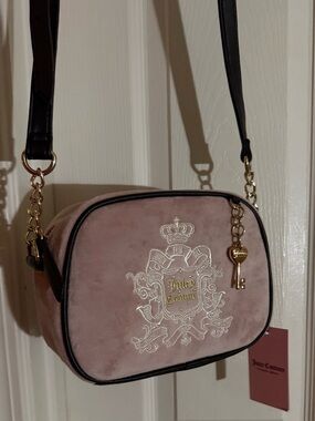 Juicy Couture Dusty Pink Velvet Crossbody with Gold Key Charm